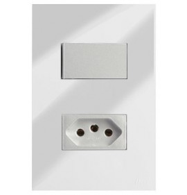 Conjunto Interruptor Paralelo + 1 Tomada 10a 4x2 - RECTA Espelhada Gloss (Módulo Prata)